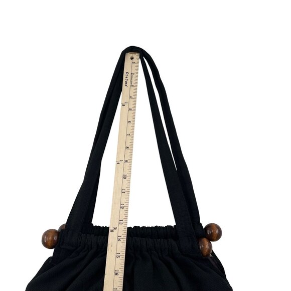 Handmade Black Shoulder Bag Colorful Embroidery & Wooden Accents reversible - Picture 4 of 9